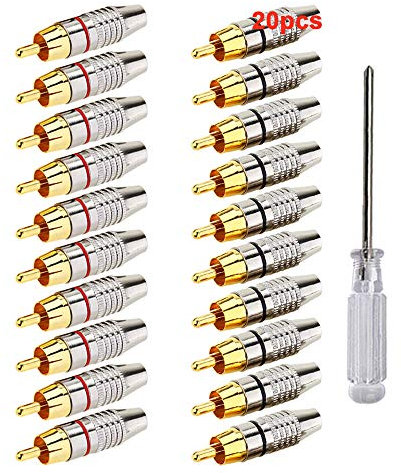 Aiqeer 20 Pezzi Connettori RCA Spina Maschio, Connettore RCA Audio/Video, Spina Maschio RCA Senza Saldatura, Adattatore Connettore Cavo Coassiale Audio, per Multimedia e CCTV