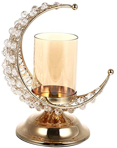 PRETYZOOM Gold Ramadan Kerzenhalter Mond Glas Teelichthalter Arabische Kerzenleuchter Metall Kerzenständer Eid Mubarak Ornamente Muslim Islam Dekoration Wohnzimmer Tischdeko Muslimische Deko