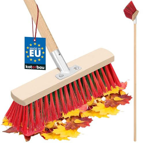 KOTARBAU® Scopa industriale in PCV 30 cm Spazzolone Industriale a Setole Rigide esterni, spazzolone con manico, scopa Professionale in Legno, esterno per spazzare la strada e i marciapiedi Spinta