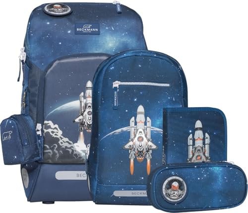 Beckmann, Schulranzen-Set Active Air FLX Space Mission, 6-teilig, Grundschule, inkl. Regenüberzug, 20-25L, Blue