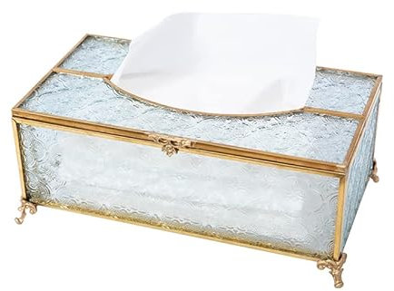 SLHEQING Taschentücher Box Gold Kosmetiktücher Box Rechteckiger Taschentuchspender aus Glas und Metall Taschentuchbox für Kommode Badezimmer Dekor Esszimmer Schlafzimmer Büro