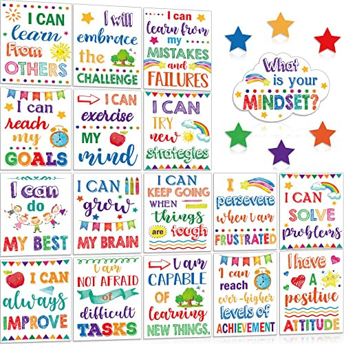 Growth Mindset Poster Set, Konfetti Klassenzimmer Pinnwand Dekorationen positive Achtsamkeit Poster inspirierende Klassenzimmer Poster für Grundschule Mittelschule Wand Displays (schöner Stil)