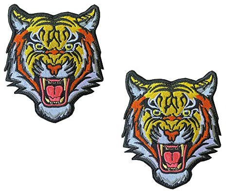 Zcketo 2 Stück Der Roaring Bengal Tiger Bestickter Aufnäher Tiger Stoffaufkleber Aufnähen DIY Gestickter Patch für Biker Motorrad Kleidung Jeans Jacken Rucksack Weste