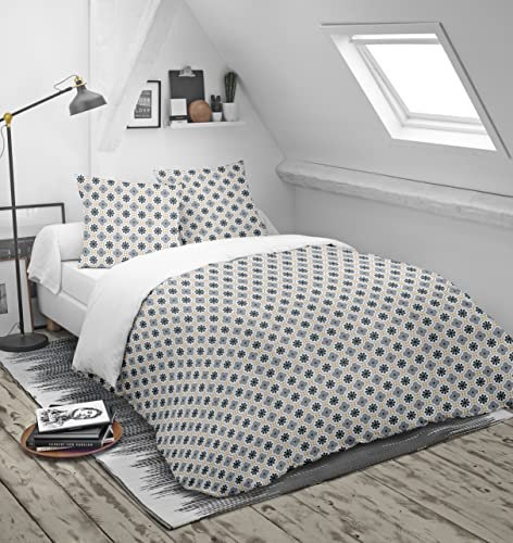 Blanrêve Bettbezug Bedruckt oder einfarbig, temperiert, für Einzelbett, umweltfreundlich, pflegeleicht, 140 x 200 cm, Weiß, Grau