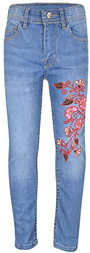 A2Z 4 Kids Girls Stretchy Denim Embroidered Fashion Pants - Jeans JN35 Mid Blue 7-8