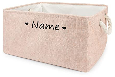 TONYFY Aufbewahrungsbox für Hundespielzeug, mit Personalisierbarem Namen des Haustieres, Behälter für die Organisation von Hundekleidung, Hunde Katzen zubehör und Haustierbedarf (Herz Rosa)