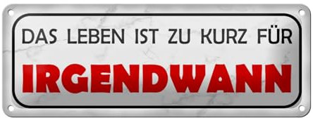 FEMER Blechschild Spruch 27x10cm Leben ist zu kurz für irgendwann Dekoration