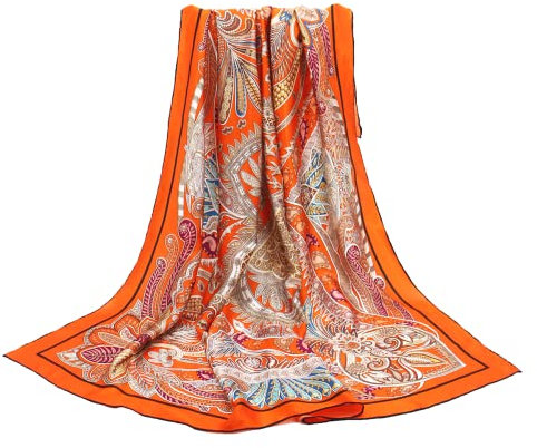 ANDANTINO Schal aus 100% Seide, 109,2 cm, groß, quadratisch, leicht, Kopftuch und Schal, für Damen, mit Geschenkverpackung, Orange/Abendrot im Zickzackmuster (Sunset Chevron), Large