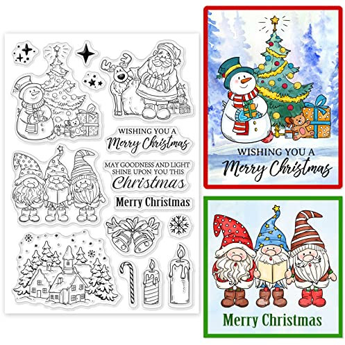 ORIGACH Weihnachten Winter Gnom Klarer Stempel für Kartenherstellung Weihnachtsmann Schneemann Frohe Weihnachten Worte Silikonstempel für DIY Scrapbooking Journaling Fotoalbum Dekorativ