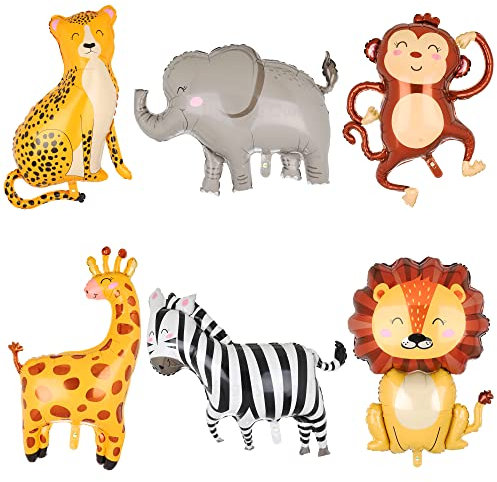 6 Stücke Dschungel Safari Luftballons 3D Riesiger Löwe Leopard Elefant Giraffe Zebra Affe Helium Folienballon Jungle Tierballons Theme Party Deko