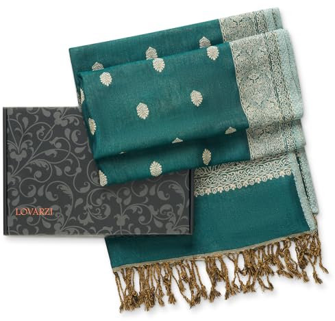 LOVARZI Damen Schals im Geschenkkarton – Geschenk für Frauen: Blaugrün Pashmina Schal zu Weihnachten für Sie