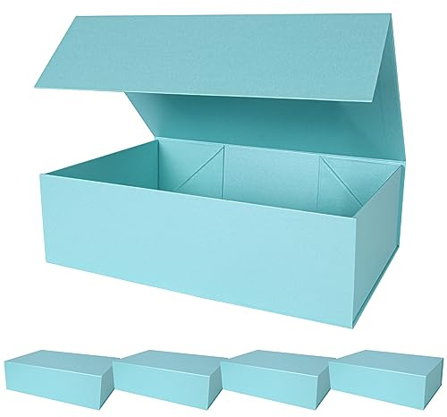 Aimyoo, blaue magnetische Geschenkboxen mit Deckel, 35 x 23 x 11 cm, große rechteckige, zusammenklappbare Box für Geschenke, 5er-Set