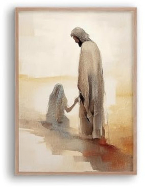ESSEN Life Jesus heilt die Frau, christliche Bibel, Wandkunst, Jesus-Poster, minimalistisch, Boho, christliche Heimdekoration, perfekte religiöse Wandkunst, Geschenk für Frauen, 20,3 x 25,4 cm,