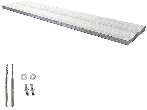 Floating Shelf Board for Bedroom Wall Fixings Included 60cm 90cm 118cm Long Oak Walnut Stainless Steel Wall Storage for Home & Office [Grey Oak, 60 x 18cm]