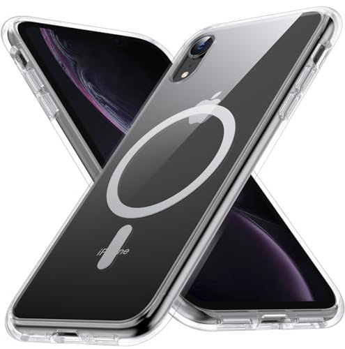 FNDMIL [NO.1 Magnetisch für iPhone XR mit MagSafe Kabelloses Laden [Transparent Anti-Gelb][Durchsichtig Hardcase] [Militär Stoßfest] Dünn Hardcase mit Weich Silikon Handyhülle für iPhone XR Case,Klar