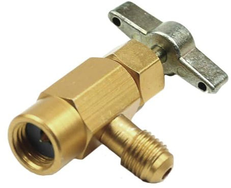 (7/16 pulgadas SAE) Mango en forma de T de latón resistente R134A para aire acondicionado de coche A/C refrigerante puede grifo válvula adaptador abridor de botellas