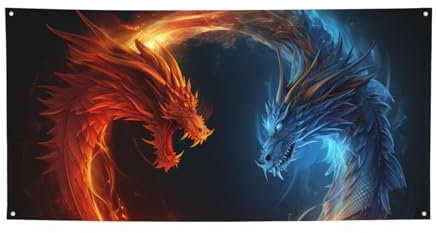 Feuer und Eis Drachen Banner Party Dekor Hintergrund Banner Geburtstag Party Fotografie Hintergrund Dekorationen Indoor Outdoor Wanddekoration Banner Party Supplies Gastgeschenke 119,9 x 61 cm