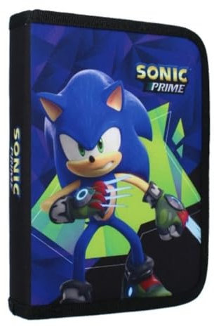 mybagstory Sonic Blue Federmäppchen aus Polyester, 2 Fächer, gefüllt mit Schulbedarf, für Kinder ab 3 Jahren, blau, Federmäppchen