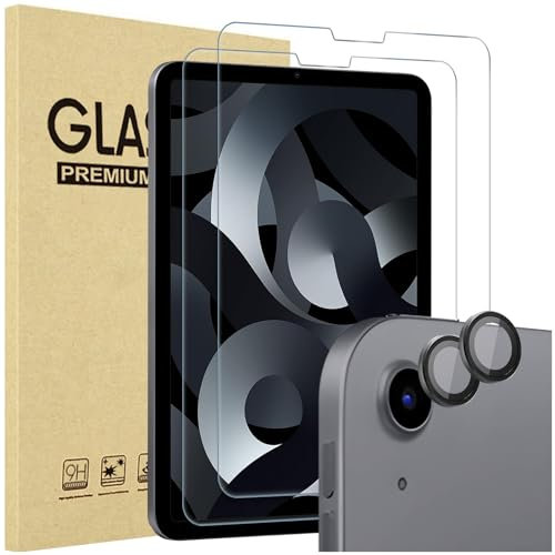 ProCase 2 Stück Schutzfolie für 10,9 Zoll iPad Air 5./4. Generation 2022/2020, 9H Gehärteter Kameraschutz mit Gefärbte Glas Screen Protector Folie Schutzglas Displayschutzfolie für iPad Air 5/4 -Grau