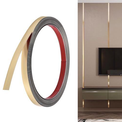 Zierleisten Selbstklebend, 10m x 2.0cm 201 Edelstahl Selbstklebende Zierleisten Gold Leisten & Wandleisten Flexible Metall Zierleiste für Toilette, Fliesenrand, Wandecke, Fußleiste, Boden