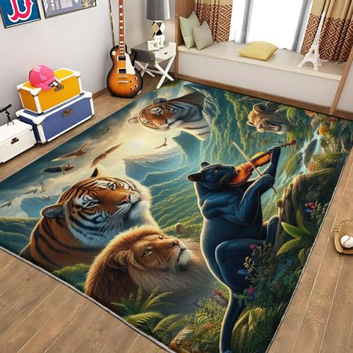 Teppich Wohnzimmer Tiger Löwe Gepard 160x230 cm Home Kurzflor Teppich, Schlafzimmer Teppich, 3D Drucken Teppiche, Flauschig Weicher Teppich, Waschbar Flanell Teppiche