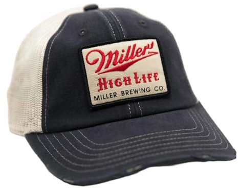 American Needle Orville Beer Brand Verstellbare Snapback Baseballmütze (23001A-Bier), Marineblau/Stein (Miller High Life), Einheitsgröße