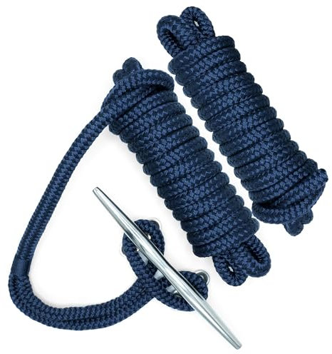 1/2 X 15' Double Braided Nylon Dock Lines with 12 Spliced Eye Dark Blue - 2 Pack
