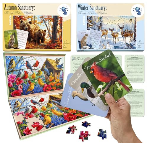 QUOKKA Puzzle Für Senioren - 3x60 Teile Groß Puzzle Demenz Beschäftigung - Spiele Für Demenzkranke Naturrhythmus - 9 Karten mit Fakten - 1 große Karte zur Diskussion - Geschenke für Demenzkranke