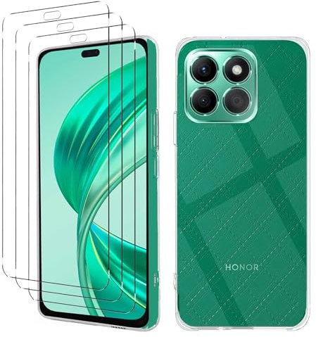 Xxmbbjy Cover per Honor X8b Trasparente Custodia, con 3 Pezzi Vetro Temperato, Morbida Silicone TPU Antiurto Case per Honor X8b (Non Per Honor X8)