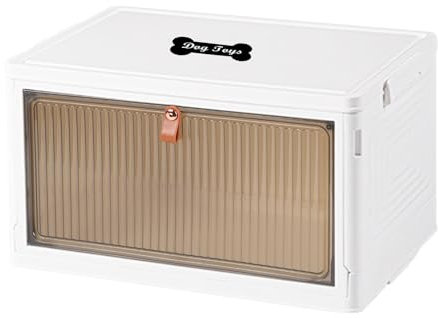 Ctomche Dog Toy Basket, Collapsible Storage Box With Lid, Stackable Organizer With Magnetic Front Door, Plastic Pet Cat and Puppy Toy Box for Leashes, Blanket, Treats