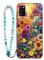 Sinyunron Hülle Kompatibel mit Samsung Galaxy A41,Handyhülle 2-in-1 Hybrid Set [Stoßfeste TPU Schutzhülle+Gemusterte Rückseite],Handy Schutzschale mit Buntes Schlüsselband,Bunte Blumen