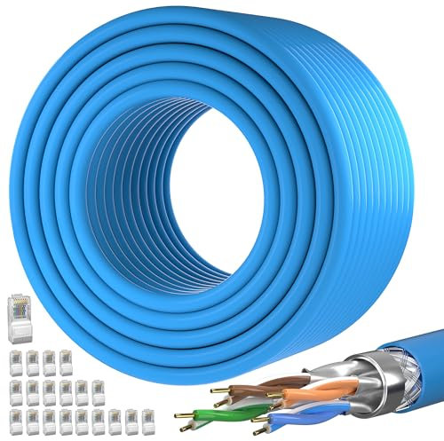 Cable Ethernet 100 Metros, Cat 7 Blindado Cable de Red 100m Exterior Impermeable Cable Internet Recortable, Largo SFTP PiMF Anti-interferencia Gigabit Cable LAN 100m, Alta Velocidad Cable Patch