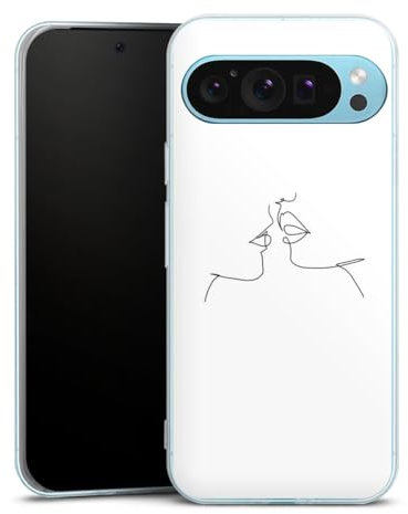 Silikon Hülle kompatibel mit Google Pixel 9 Pro Case transparent Handyhülle Kussmund Line Art Liebe