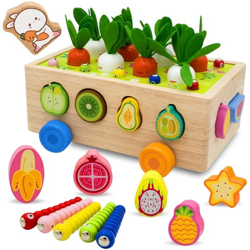 RunHero Montessori Holz Sortierspie Karotten Steckspiel Holzspielzeug ab 1 Jahr Holztiere Motorikspielzeug für Baby Bauernhof Steckspiel Lernspielzeug Geschenke für Kinder