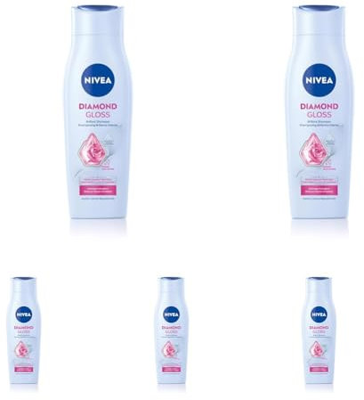 NIVEA Diamond Gloss Shampoo, pflegendes Haarshampoo mit Diamantpartikeln und Rosenöl, intensives Pflegeshampoo für natürlich schönes, glänzendes Haar (250 ml) (Packung mit 5)