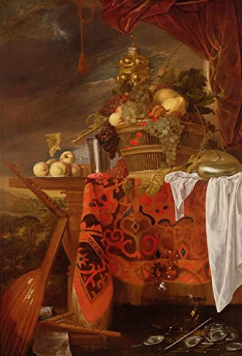 OuDeZjzhu Image sur Toile Image sur Toile Tableaux Moderne Basket of Mixed Fruit with Gilt Cup Silver Calice Nautilus Glass par Jan Davidsz De Heem Pour la Décoration de la Chambre à Coucher 60x90cm