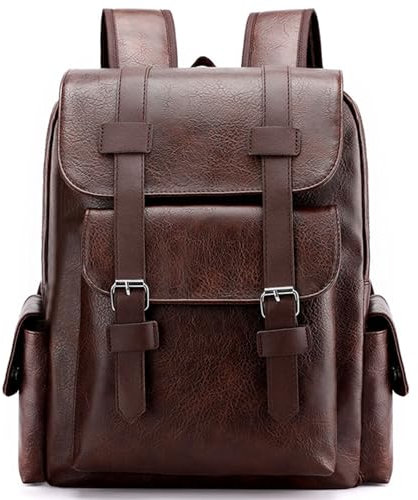 Farcauo Herren-Laptop-Rucksack 15,6 Zoll Computertasche Reiserucksack Kunstleder Business-Arbeitsrucksack College-Rucksack Herren-Tagesrucksack Dunkelbraun