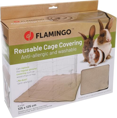 Flamingo Tapis de Cage Lavable pour rongeurs Riley Taupe - 125x125x0,4cm - Absorbe Rapidement l'urine - sans poussière, idéal pour Les Animaux et Les maîtres allergiques