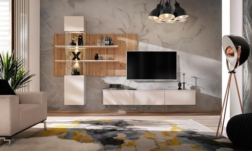 Deconation Ensemble Meuble TV Gusto Lux B - Beige - L 280 X H 180 X P 45 Cm