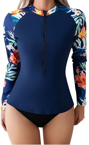 SHAPERIN Rash Guard Shirt Damen UPF 50+ Schwimmshirt Langarm Badeanzug UV-Schutz Shirt für Wasser Surfen Schwimmen Badeshirt Rashguard Blau 1# L