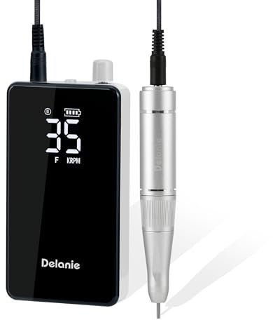 Delanie elektrische Nagelfräser professionell mit 35000 u/min, elektrische Nagelfeile für Gelnägel mit Akku & LCD, tragbar Nagelschleifer elektrisch für Maniküre Pediküre Set, Nails Zubehör