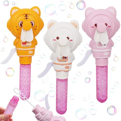 Seifenblasen Kinder, 3 Stück Mini Seifenblasen Stab, Seifenblasen Hochzeit, Bunte Seifenblasenstabe mit Ventilator, Kleine Seifenblasen für Kinder Kindergeburtstage Hochzeit Party Bubble Geschenk