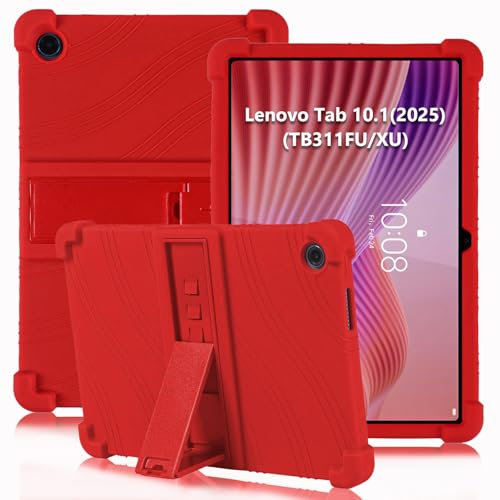 ATOOZ for Lenovo Tab 10.1 2025 Case (TB311FU/TB311XU),Soft Silicone Shockproof Kids Case for Lenovo Tab 10.1 inch 2025 Tablet with PC Stand (Red)