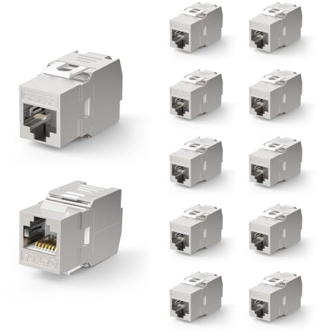 VCELINK Module CAT6A Keystone RJ45 Femelle sans Outil LSA Blindé, 12 Pièces | pour Câble LAN 10 Gbit/s à 500 MHz AWG 22-26 & PoE, Entièrement Blindé, pour Panneau de Brassage et Prise Réseau