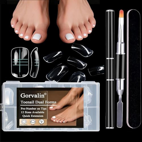 Kit de Formes d’Ongles en Poly Gel pour orteils - 150 Pcs de Moulages Réutilisables Doubles pour Extensions Acryliques et Pédicure avec Pinceau Gel à Double Extrémité et Lime à Ongles