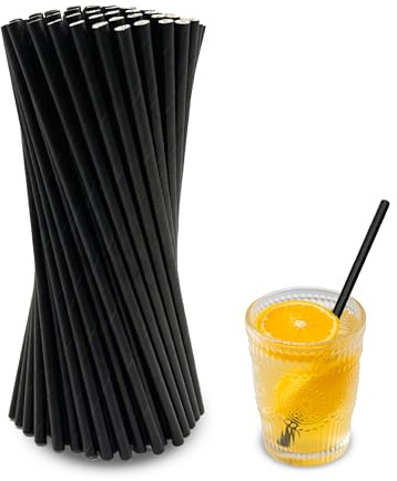 FloraVigo 100 Stück strohhalme papier, schwarze Strohhalme, biologisch abbaubare Papierstrohhalme, perfekt für Cocktails, Kaffee, Getränke und alle Gelegenheiten