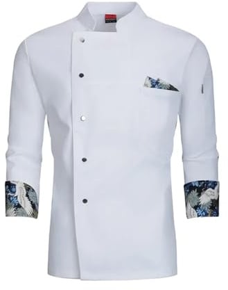 Chaquetilla Cocinero Uniforme de Chef Blanco, Chaqueta de Chef de Manga Larga, Camiseta, Chaqueta de Chef de Hotel, Ropa de Cocina Transpirable for Restaurante y panadería