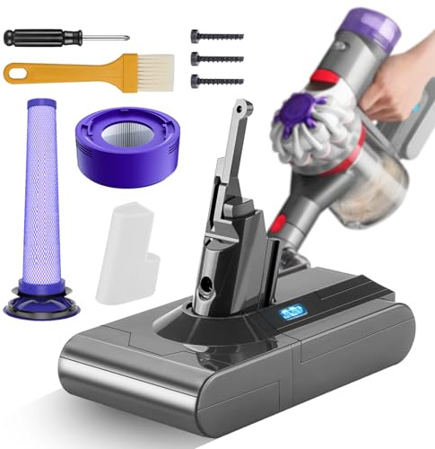Battery for Dyson V8 / Absolute/Animal/Fluffy/Motorhead/Absolute Pro SV10 cordless vacuum cleaner charger handheld vacuum cleaner replacement battery with large capacity (2 post filter)