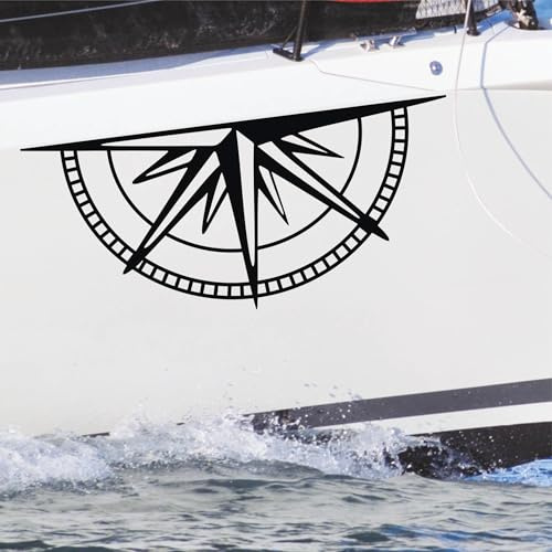 Decalart Kit 1 adesivo barca yatch motoscafo camper (PEZZI 1) Rosa dei venti tagliata wind rose bussola simbolo adesivo per navigazione nautica accessori barca L205 (070 Nero, 45 x 20 cm)