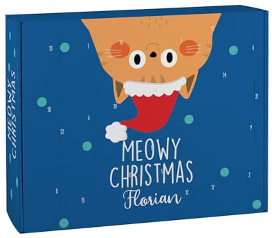 Herz & Heim® Adventskalender für Haustiere – DIY Kalender zum selbst Befüllen mit 24 Türchen – Weihnachtskalender für Hunde oder Katzen – personalisiert mit Name – Motivwahl Hund oder Katze (Katze)